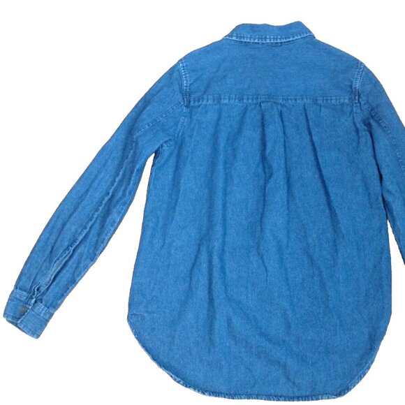 WOMENS S CHAMBRAY DENIM SHIRT LONG SLEEVE 100% COTTON BLUE 37"x 25.5" FOREVER 21 - Picture 14 of 14